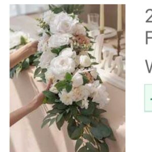 Elegant White and Green Floral Table Runner